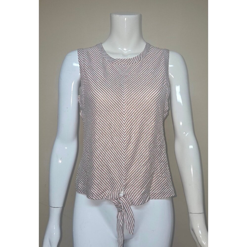 EVEREVE Linen Blend Riley Tie Front Tank Brown/Natural Striped Size Small NEW